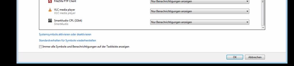Immer alle Symbole und Benachrichtigungen in der Taskleiste anzeigen