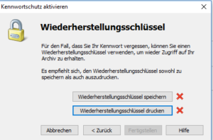 ... und dann, was man als Sicherungskopie für das Passwort nutzen möchte.