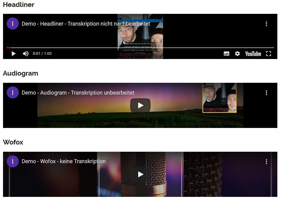 Apps für Podcast-Teaser im Web und Social Media anhand von Headliner, Audiogram und Wofox